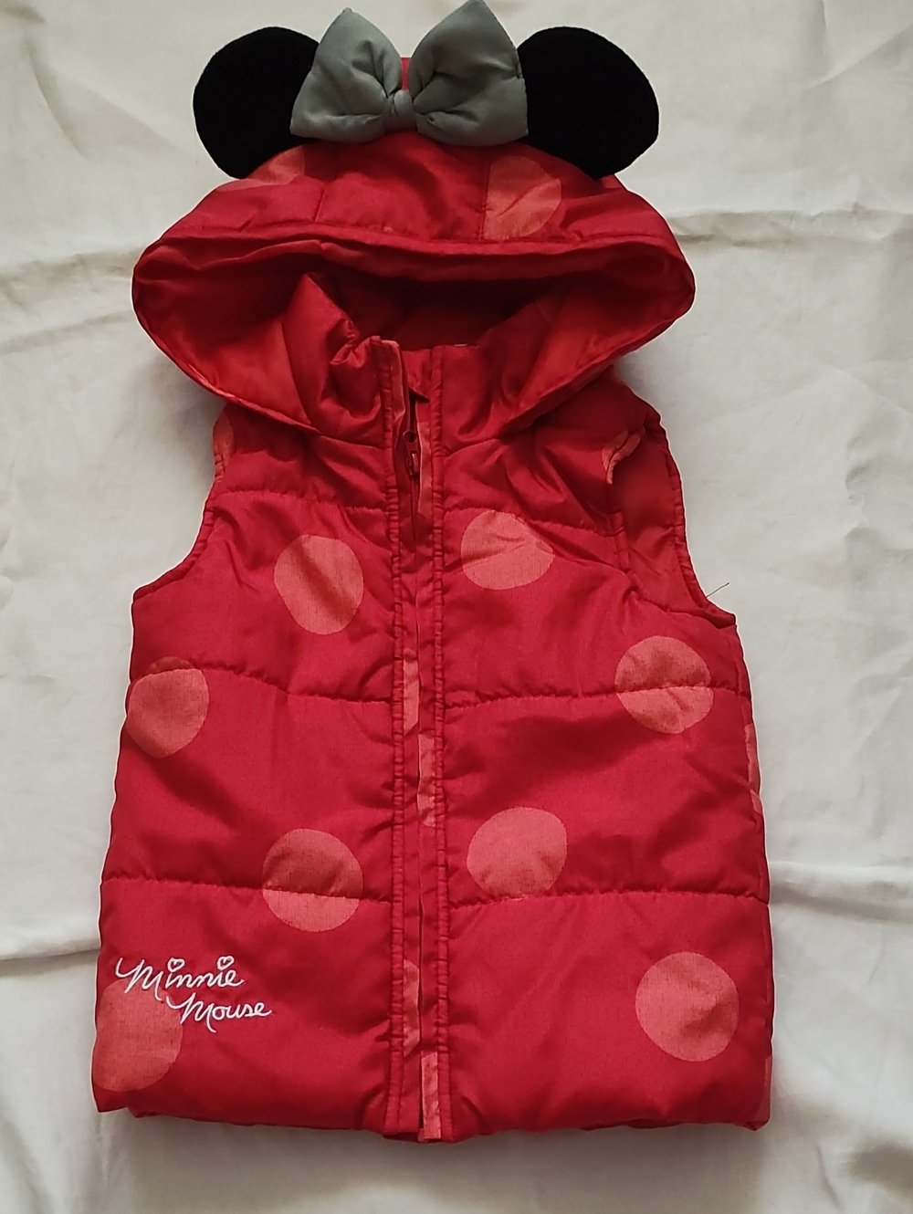 Disney Minnie Mouse Red Polka Dot Hooded Puffer Vest with Bow Ears